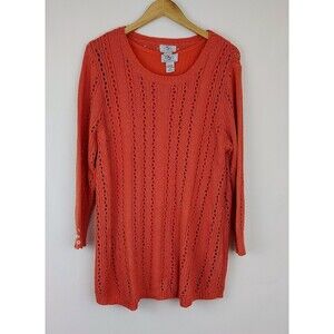 OSO CASUALS Top Women 1X Knit Crochet Long Sleeve Lined Pullover Light Academia